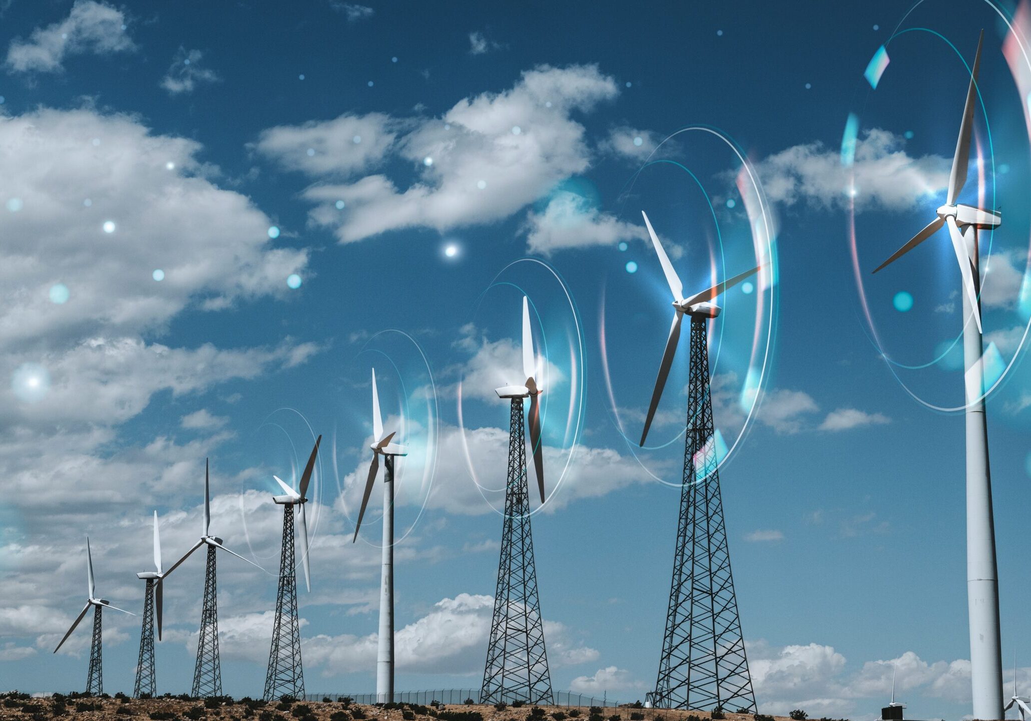 Wind energy with wind turbines background